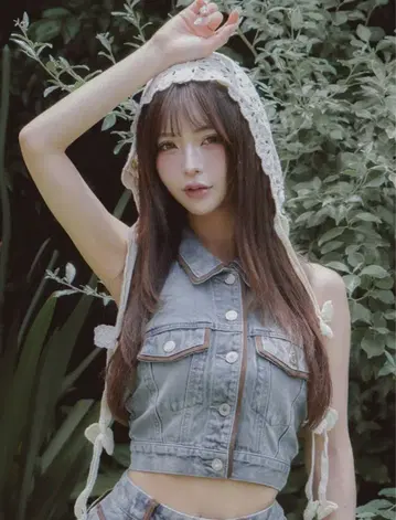 Darich 스웨이드 파이핑 데님 상의 + 미니 스커트 세트 M 사이즈