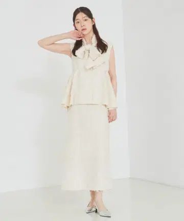 SELFIST 리본 포함 자카드 베스트 & 자카드 롱 스커트 셋업