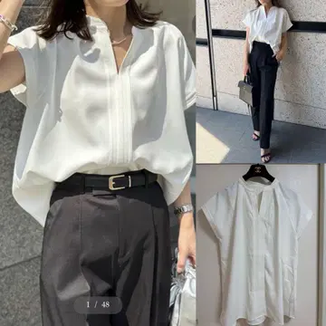 Emma Taylor 이지케어 GOLD 후크 키 넥 스티치 워크 블라우스