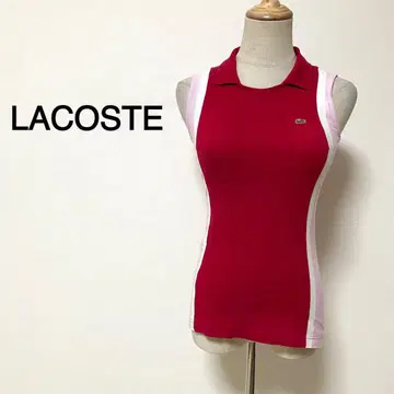 LACOSTE 레드&핑크 컬러 로고 자수 슬리브리스 피케 셔츠
