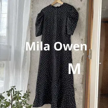 Mila Owen 턱 슬리브 내로우 플레어 원피스 도트