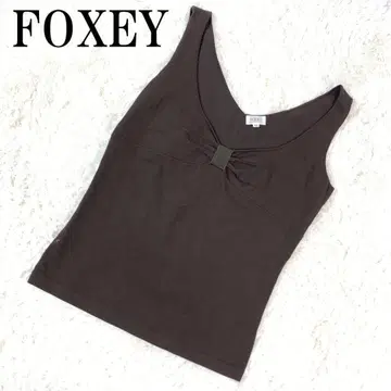 FOXEY 폭시 개더 리본 탱크탑 니트 브라운 42 B6448