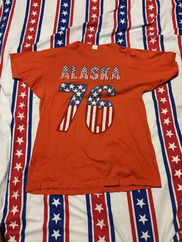 빈티지 1976 ALASKA 76 미국 국기 디자인 양면 티셔츠