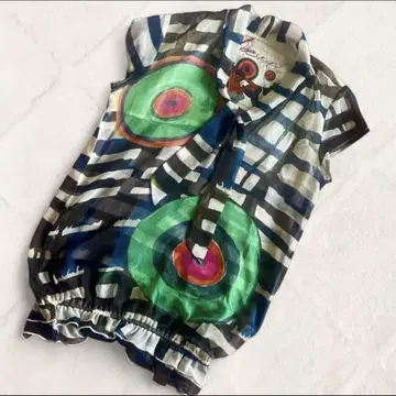 Desigual 블라우스 프렌치 슬리브 올 패턴 시스루 S