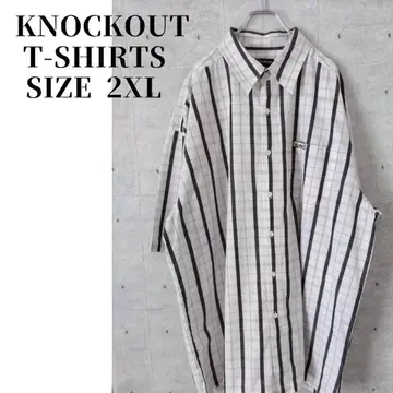 KNOC KOUT 반팔 셔츠 화이트 체크 스트라이프 2XL