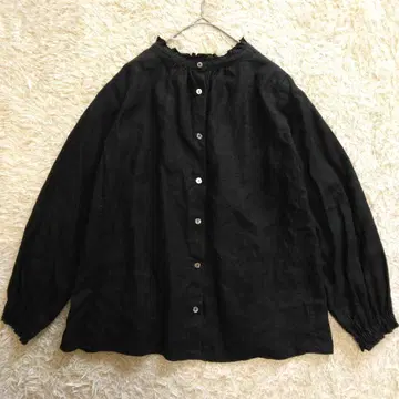 nest Robe 린넨 스탠드 프릴 블라우스 블랙 F