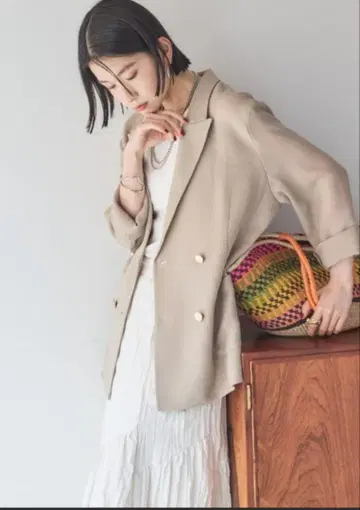 메쉬 테일러드 더블 자켓 (베이지)