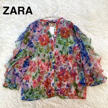 ZARA 자라 플라워 프린트 프릴 소매 블라우스 택 포함 새상품