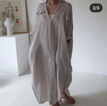 프랑스 리넨 셔츠 원피스 베이지