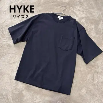 HYKE 하이크 네이비 코튼 티셔츠 반소매 포켓 크루넥 2