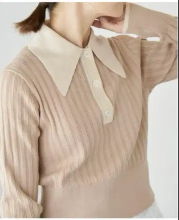 IENA 카라 부착 숏 니트 풀오버 베이지