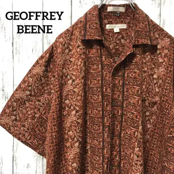 C2141 GEOFFREY 알로하 셔츠 실크 기하학 패턴 오픈 카라