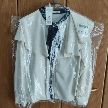 REDYAZEL 배색 프릴 보타이 블라우스 긴팔 베이지 봄 가을 미사용