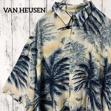C2142 VAN HEUSEN 알로하 셔츠 레이온 팜 트리 반팔