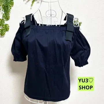 마리예 오프숄더 티셔츠 S 벌룬 슬리브 네이비