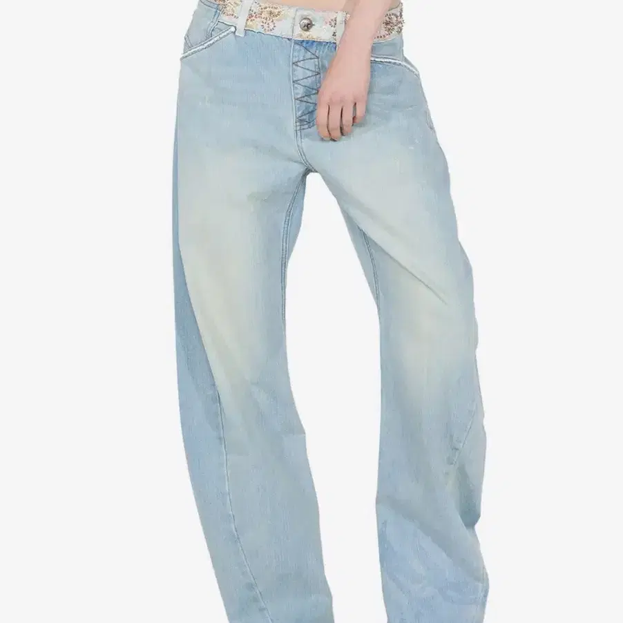 ★SCULPTOR★ Folding Waist Denim Pants Ice Denim SC23S439WH Sculptor beaded waist denim pants, ice blue, XS on Bunjang