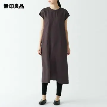 무인양품 헴프 혼방 프렌치 슬리브 원피스 XL 브라운