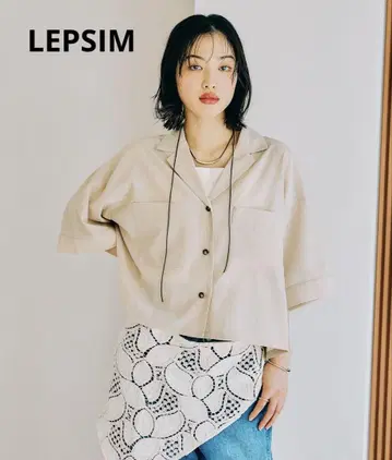 LEPSIM 린넨 라이크 드라이 시리즈 오픈 카라 숏 5부 소매 셔츠