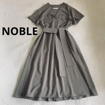 NOBLE 빅 포켓 뉘앙스 원피스 반팔 카키 롱