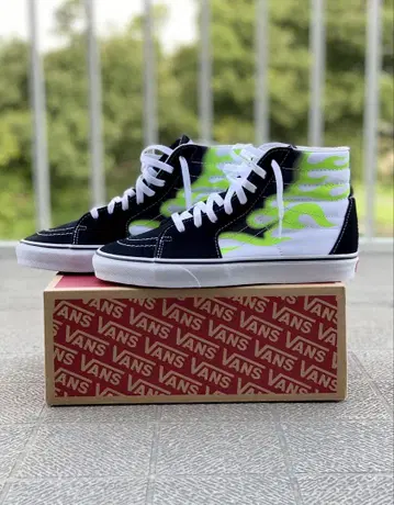 VANS Sk8-Hi 프레임 패턴 블랙/형광 그린 레어