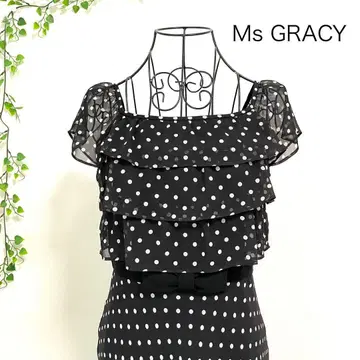 M'S GRACY 엠즈 그레이시 쉬폰 원피스 도트 무늬 블랙