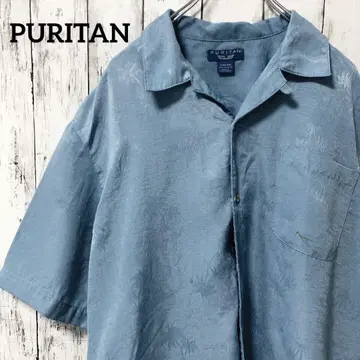 C2144 PURITAN 알로하 셔츠 자카드 오픈 카라 스카이블루