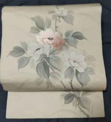 나고야 오비 미사용 동백 자수 작가 작품 아사히미네 염색