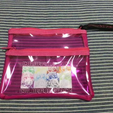 컬러풀 피치 투명 파우치 2개의 포켓 부착 핑크