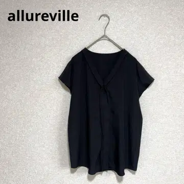 allureville V 넥 블라우스 프렌치 슬리브 일본제 블랙 M