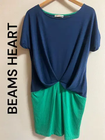 BEAMS HEART 빔즈 하트 네이비/그린 반팔 튜닉 F