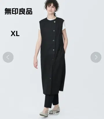 무인양품 헴프 혼방 스트레치 베스트 원피스 블랙 XL