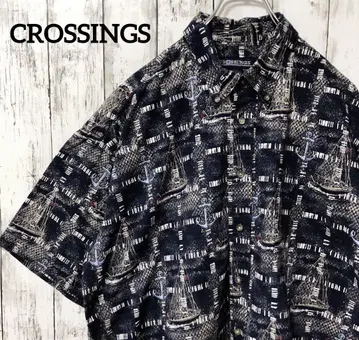 C2147CROSSINGS 알로하 셔츠 반팔 셔츠 마린 패턴 네이비 해외