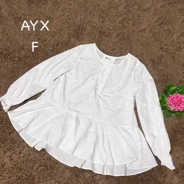 AYX [F] 화이트 플레어 긴팔 셔츠 페플럼 디자인 코튼 성숙/러블리