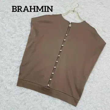 BRAHMIN 펄 장식 티셔츠 풀오버 L 상당 라이트 브라운