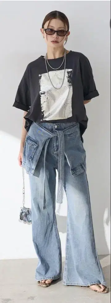 esica 레이어드 데님 팬츠