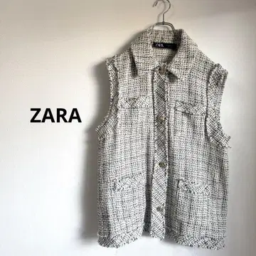 ZARA 트위드 슬리브리스 베스트 포켓 부착 사이즈 L