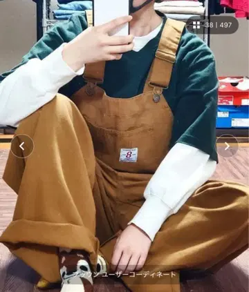 와이드 데님 오버롤 (유니섹스 대응) M 사이즈