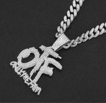 king von 착용 OFF 로고 목걸이 실버