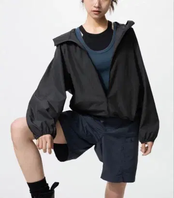 유니클로 블랙 UNIQLO 포켓형 UV 차단 후드티 S