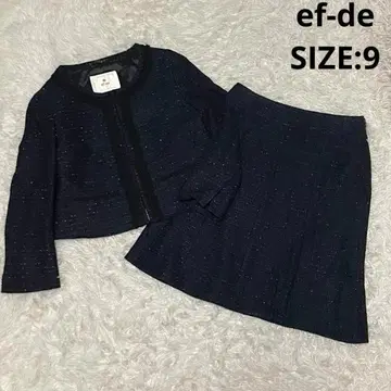 ef-de 라메 트위드 노카라 스커트 수트 셋업 9 네이비