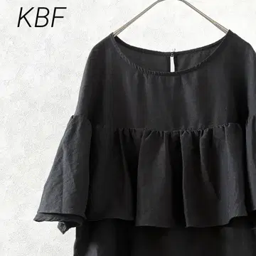 KBF 블라우스 오분 소매 프릴 크루넥 심플 넉넉한 얇은 소재