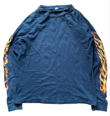 90s 빈티지 파이어 패턴 슬리브 롱 T 티셔츠
