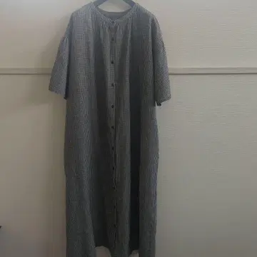 새상품급 블루 윌로우 체크 무늬 반팔 롱 원피스 겉옷