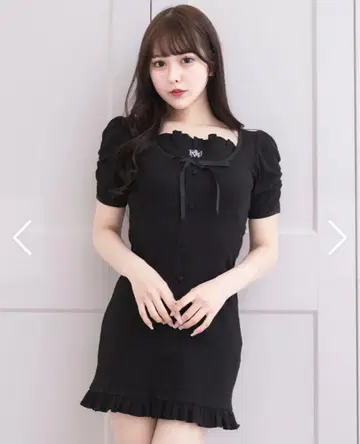 pium 프론트 버튼 와플 미니 원피스