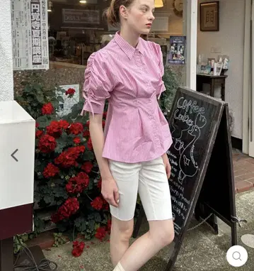 팝피 캔디 푹스트라이프 셔츠 핑크 아사기니요