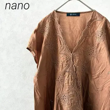 nano base 블라우스 V넥 자수 심플 넉넉한 면100%