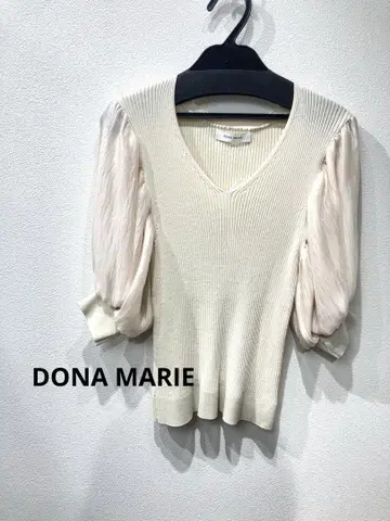 DONA MARIE 퍼프 슬리브 썸머 니트 탑 아이보리