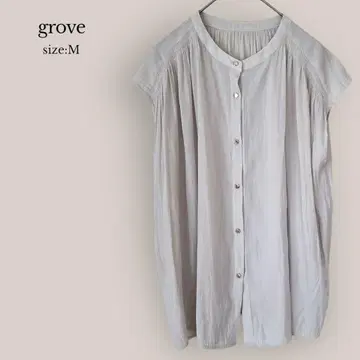 그로브 grove 프렌치 슬리브 블라우스 노카라 루즈핏 그레이