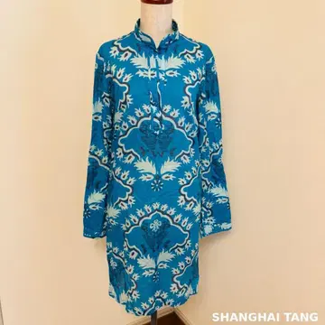 SHANGHAI TANG 셔츠 원피스 M 블루 계열 슬릿