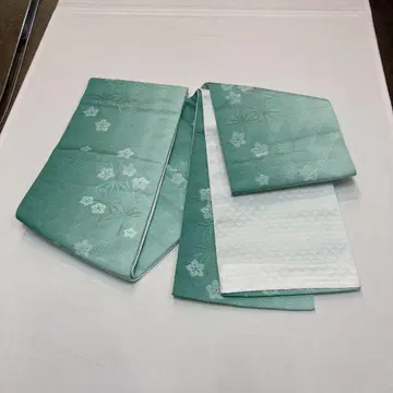 그린 컬러 벚꽃 무늬 반폭 오비